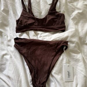 Vitamin A Brown Ribbed Bikini Set NWT